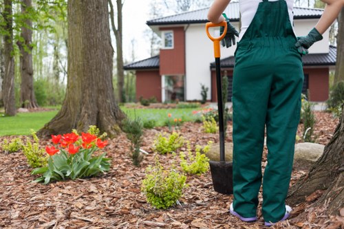 Inspector or team member reviewing garden maintenance work on site